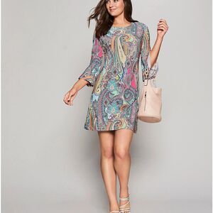 Tommy Hilfiger Paisley Sheath Mini Dress Bell Sleeve Colorful Small